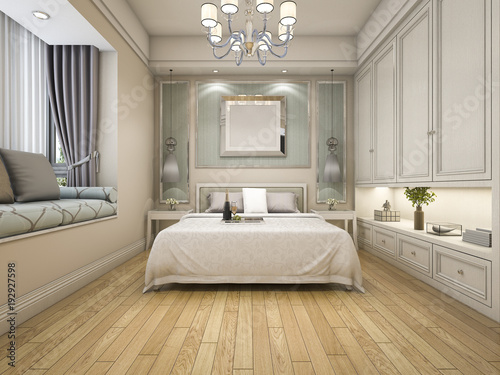 3d rendering modern luxury classic bedroom with vintage built in