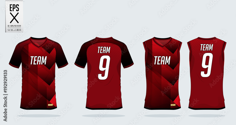 Red Black T Shirt Sport Design Template For Soccer Jersey Football