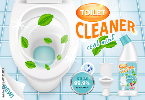 Cool mint toilet cleaner ad vector 3d illustration