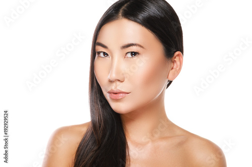 Plakat w ramie Asian woman with a healthy black hair
