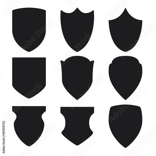 Black shield icons set on white background