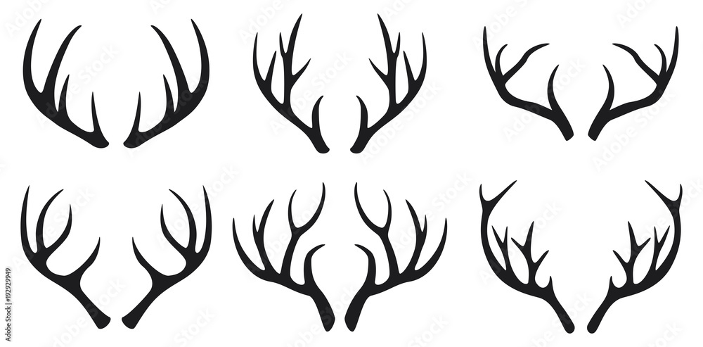 Obraz premium Zestaw ikon czarny poroża jelenia na białym tle