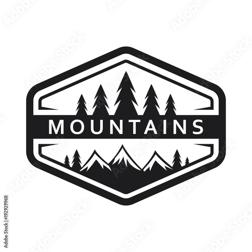 Mountain and pines tree icon
