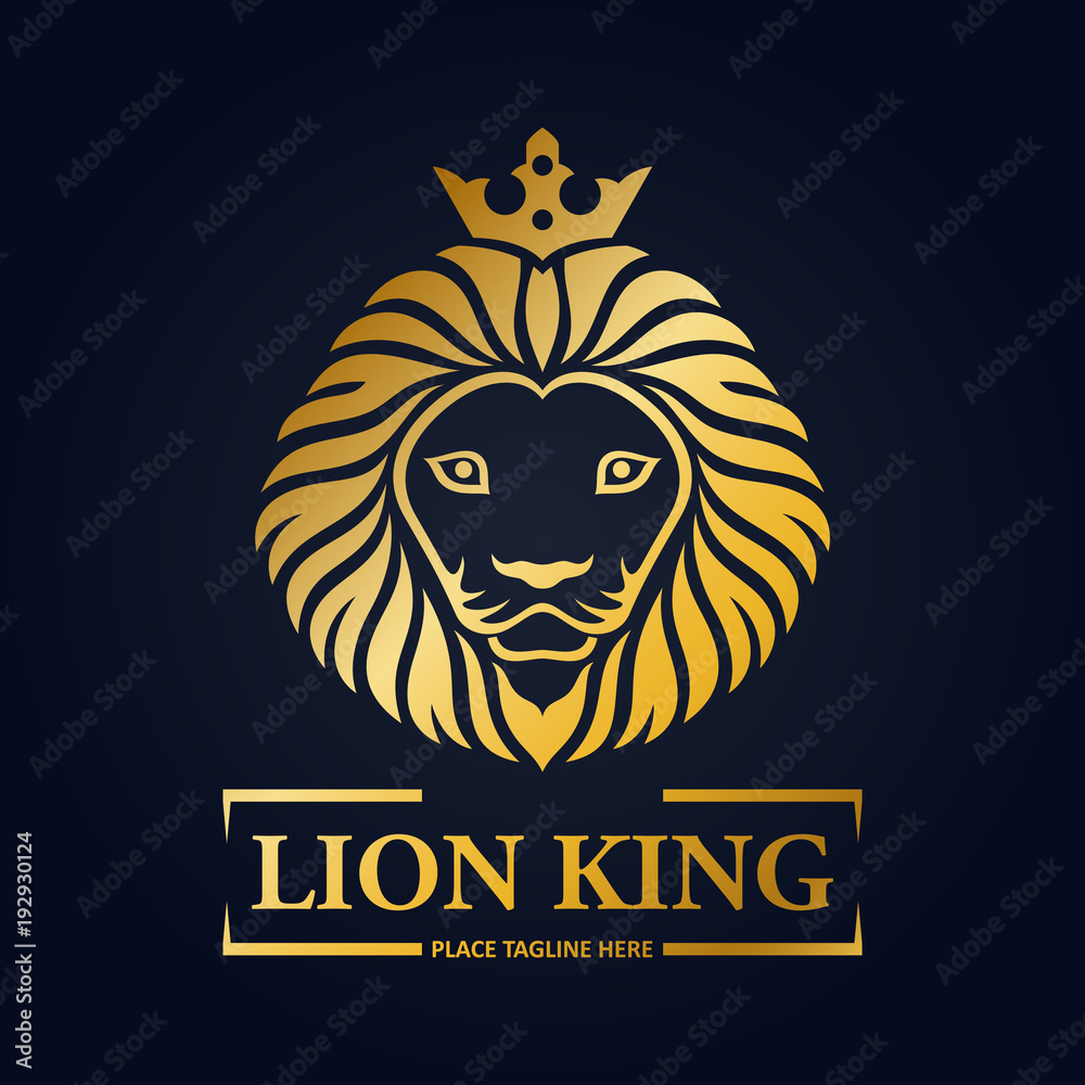 Gold lion king head mascot on black background