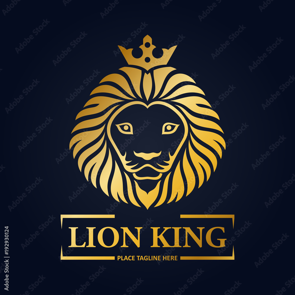 Gold lion king head mascot on black background Gold lion king head mascot on black background