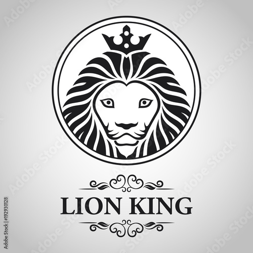 Fototapeta Naklejka Na Ścianę i Meble -  Black lion king head mascot on white background