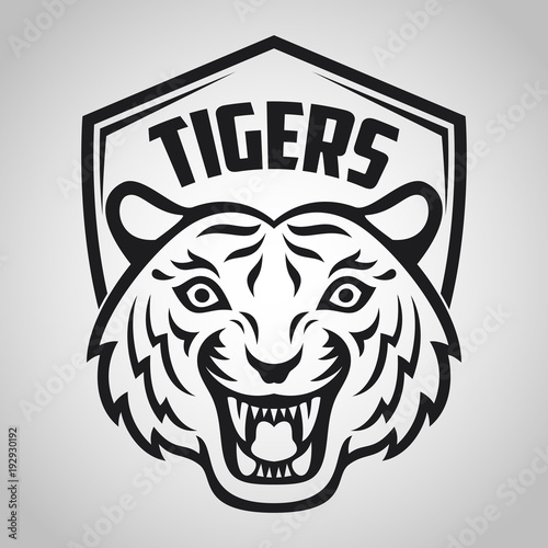 Fototapeta Naklejka Na Ścianę i Meble -  Black tiger head mascot on white background