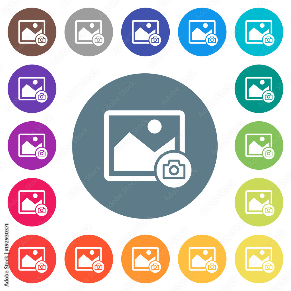 Grab image flat white icons on round color backgrounds Grab image flat white icons on round color backgrounds