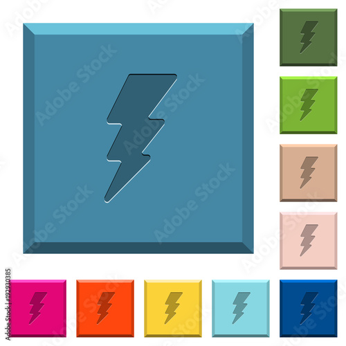 Lightning engraved icons on edged square buttons