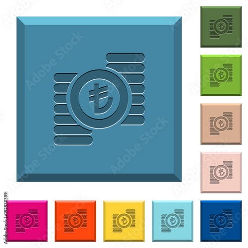 Turkish Lira coins engraved icons on edged square buttons
