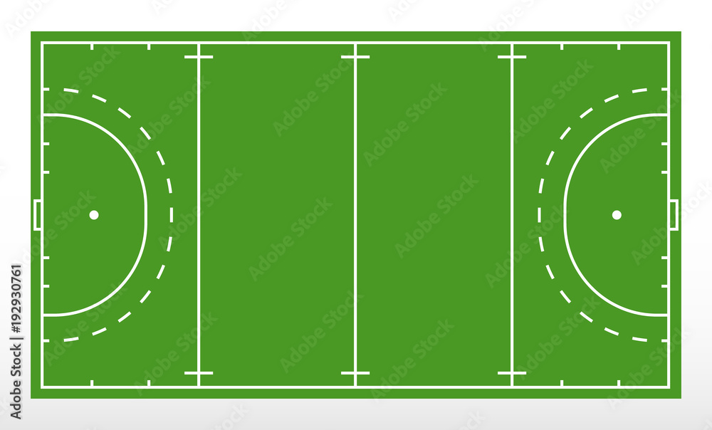 Field hockey markup. Outline of lines on field hockey. Green field