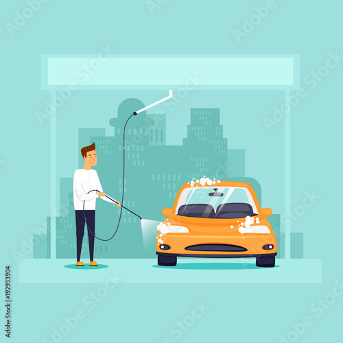 Car wash. Flat design vector illustration.