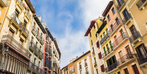 Panorama of colorful apartment buildings in the center of Pamplona © venemama