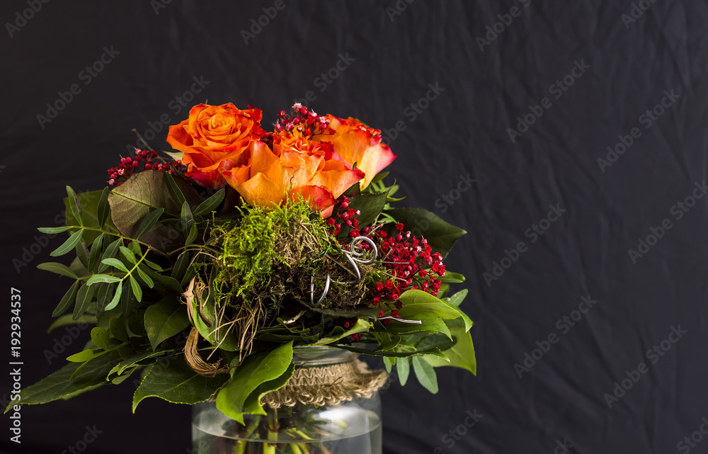 bouquet of flowers on a black background