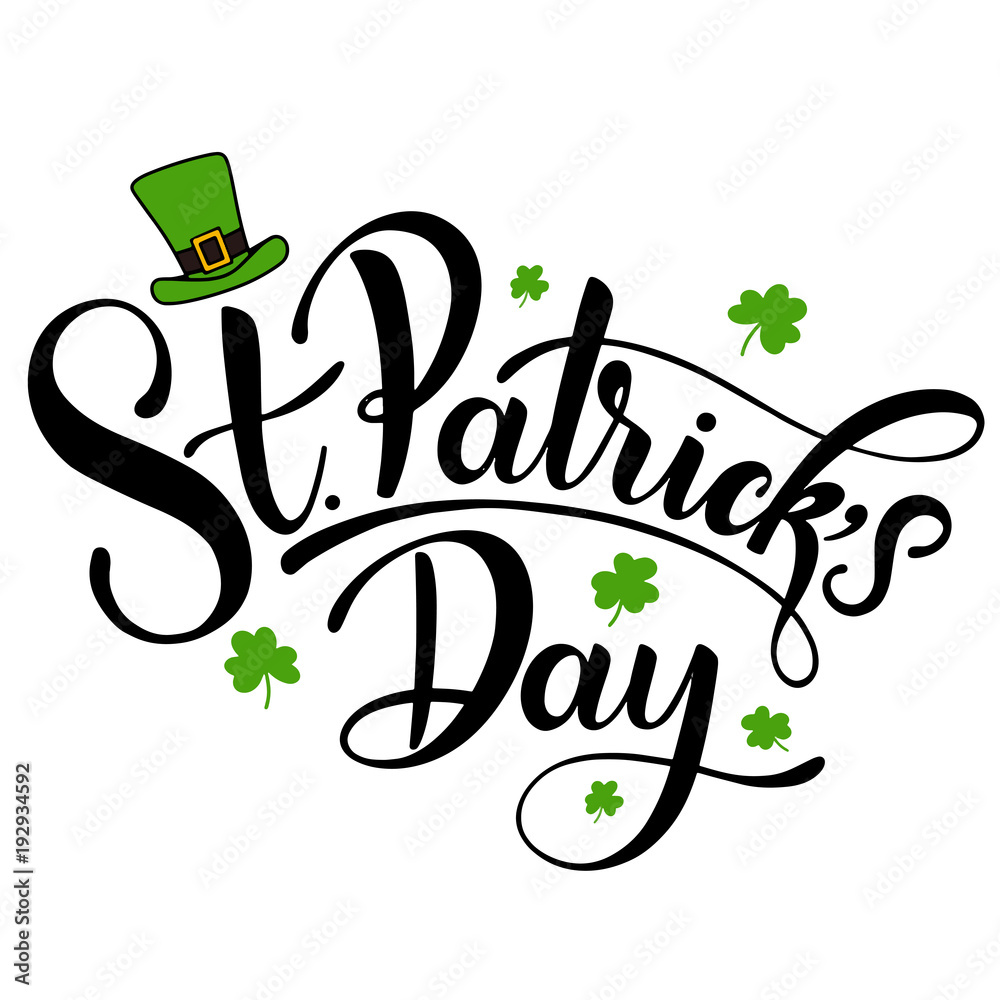 Naklejka premium Happy Saint Patrick's Day Vector illustration. Irish celebration design. Hand drawn badge with shamrock and rainbow