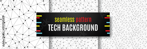 Neural networks conception. Seamless pattern kit for technical background. Technology concept slides for business presentation from black points of connection lines on white background