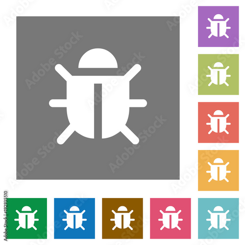 Computer bug square flat icons