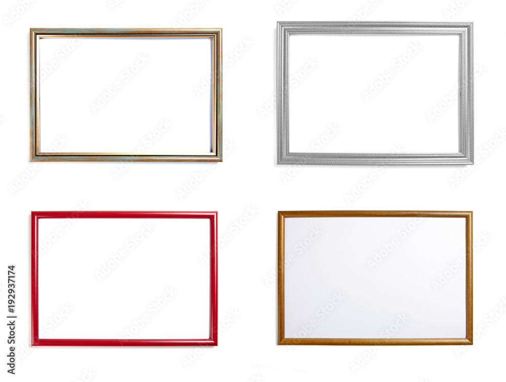 Set of frames for paintings or photographs on white background.