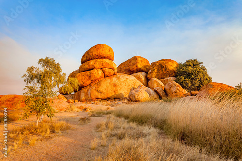 Karlu Karlu, also known as The Devil's Marbles, is a popular destination for traveler's in the Australian Outback. The Devil's Marbles are located in Northern Territory's Red Centre. NT, Australia. photo