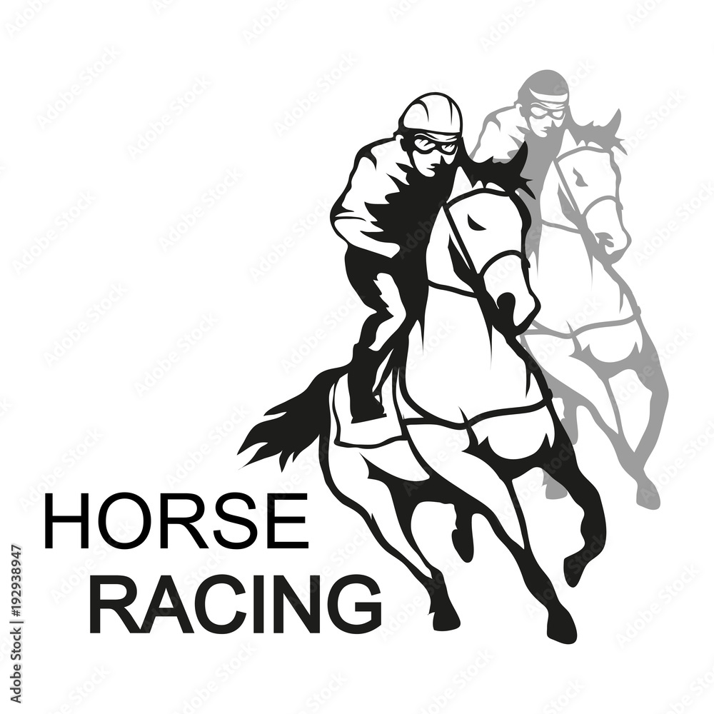 Horse racing. Jockey on racing horse running to the finish line. Race course Horse racing. Jockey on racing horse running to the finish line. Race course