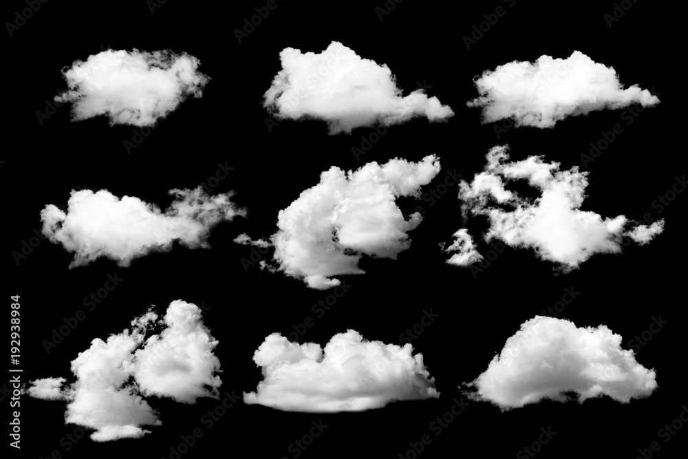 Set of White cloud on black - obrazy, fototapety, plakaty 