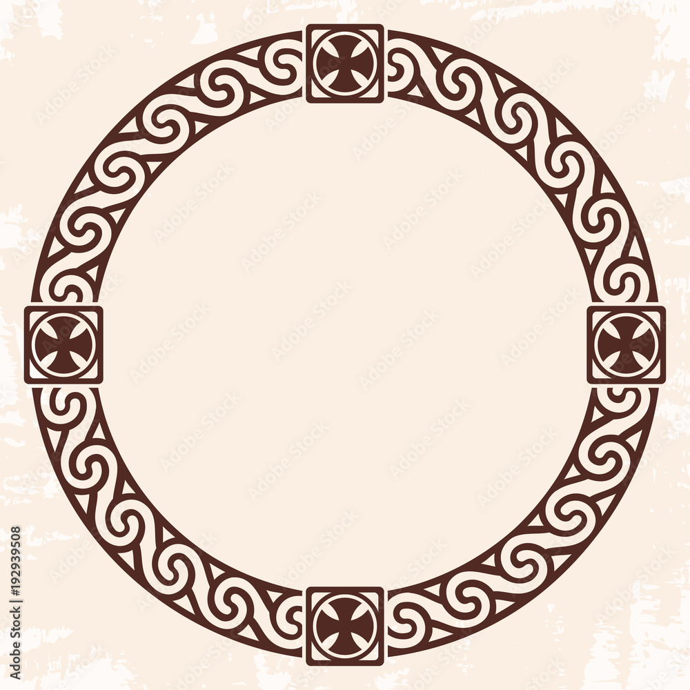 Celtic national circle ornament as interlaced ribbon with crosses. Old beige background with the aging effect. Celtic national circle ornament as interlaced ribbon with crosses. Old beige background with the aging effect.