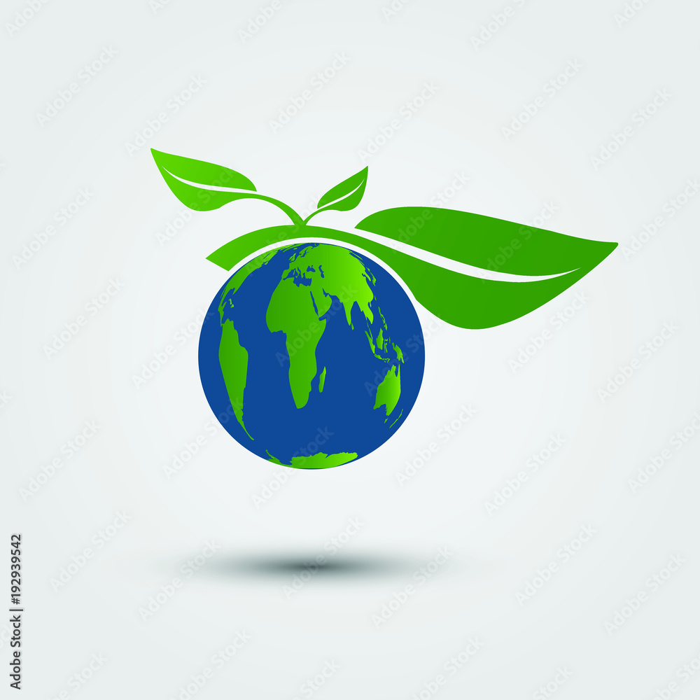 Earth symbol with green leaves around.Ecology.Green cities help the world with eco-friendly concept ideas