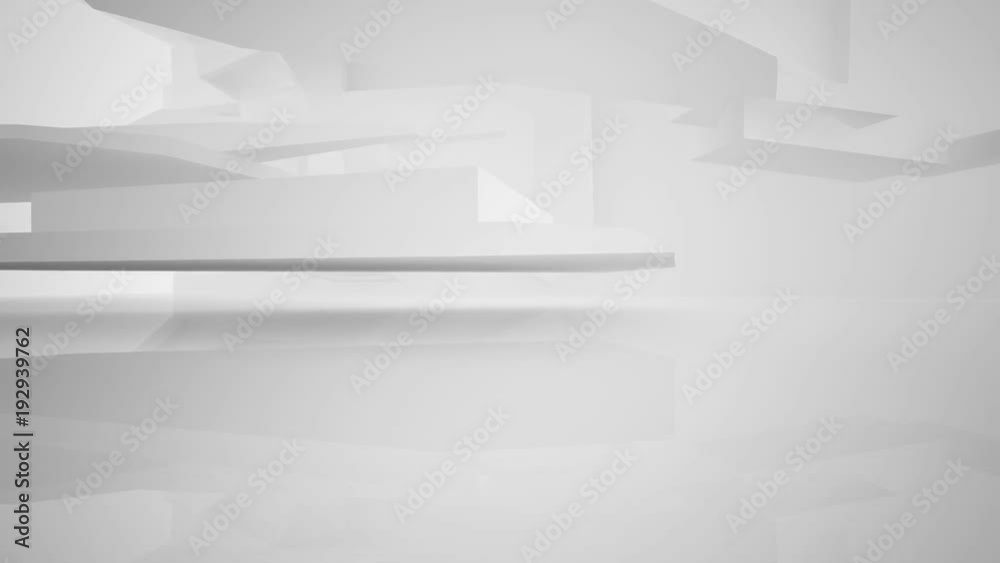 Abstract white interior multilevel public space with window. 3D animation and rendering. 