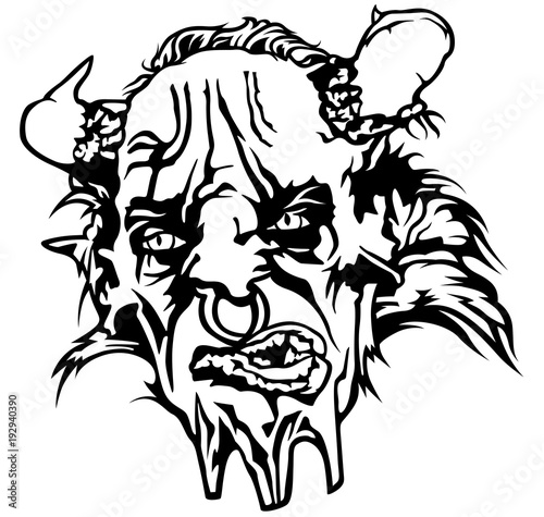 Satan Head - Black and White Devil Illustration, Vector