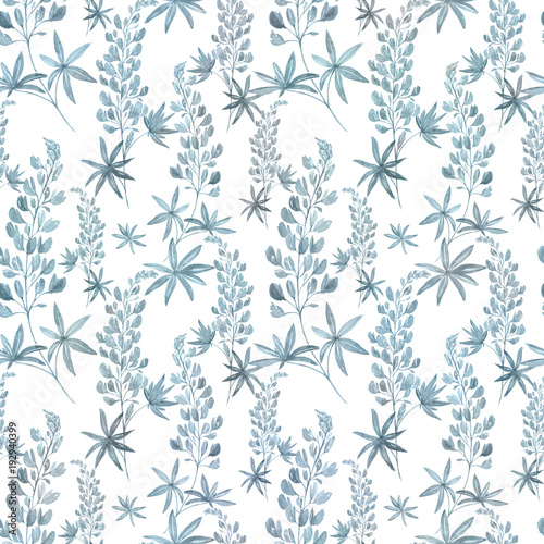 Seamless watercolor floral pattern. blue flowers in the white background.