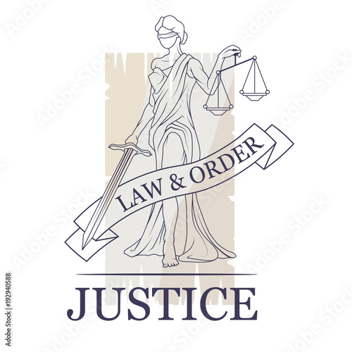 Femida -lady of justice. Lady Lawyer logo. Themis emblem. Law And Order Company Vector Logo Design Template.