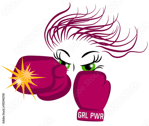 Boxing girl on white background