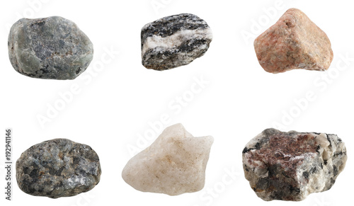 Set of stones of different breeds isolated on white background.