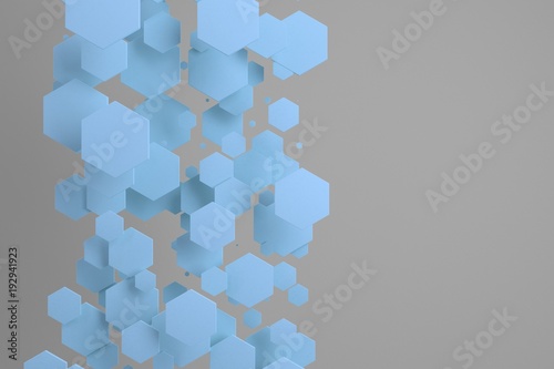 Blue hexagons of random size on white background