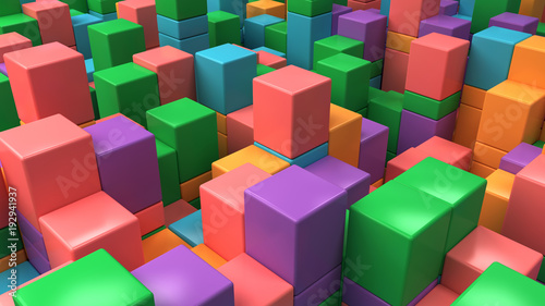 Wall of blue  green  orange and purple cubes