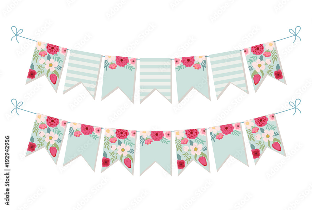 Fototapeta premium Cute vintage botanical textile bunting flags