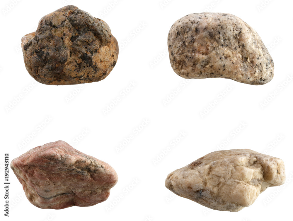 Set of stones of different breeds isolated on white background. Set of stones of different breeds isolated on white background.