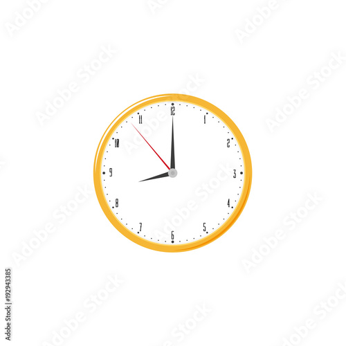 Hanging round wall clock, home interior, decoration object, flat style vector illustration isolated on white background. Flat style wall clock icon, decoration object