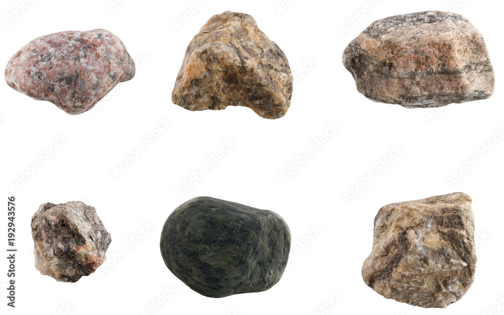 Set of stones of different breeds isolated on white background. Set of stones of different breeds isolated on white background.