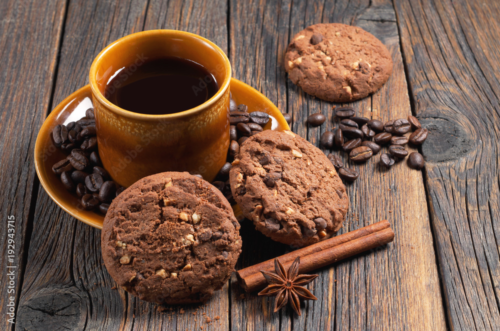 Fototapeta premium Coffee and chocolate cookies