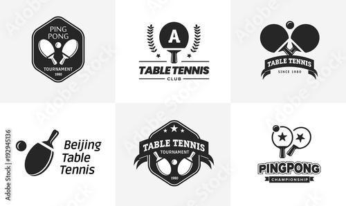 Set of vintage table tennis logos and badges. Collection of the ping pong championship labels.