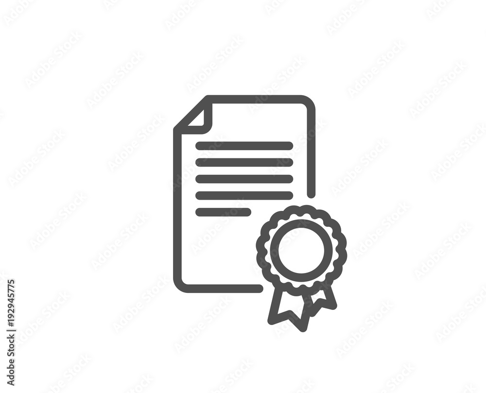 Certificate Medal line icon. Diploma achievement symbol. Document with approved badge sign. Quality design element. Editable stroke. Vector Certificate Medal line icon. Diploma achievement symbol. Document with approved badge sign. Quality design element. Editable stroke. Vector