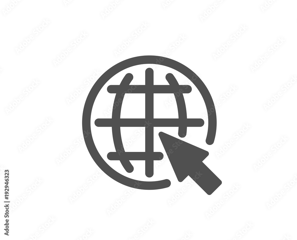 Globe with mouse cursor simple icon. World or Earth sign. Global Internet symbol. Quality design elements. Classic style. Vector Globe with mouse cursor simple icon. World or Earth sign. Global Internet symbol. Quality design elements. Classic style. Vector