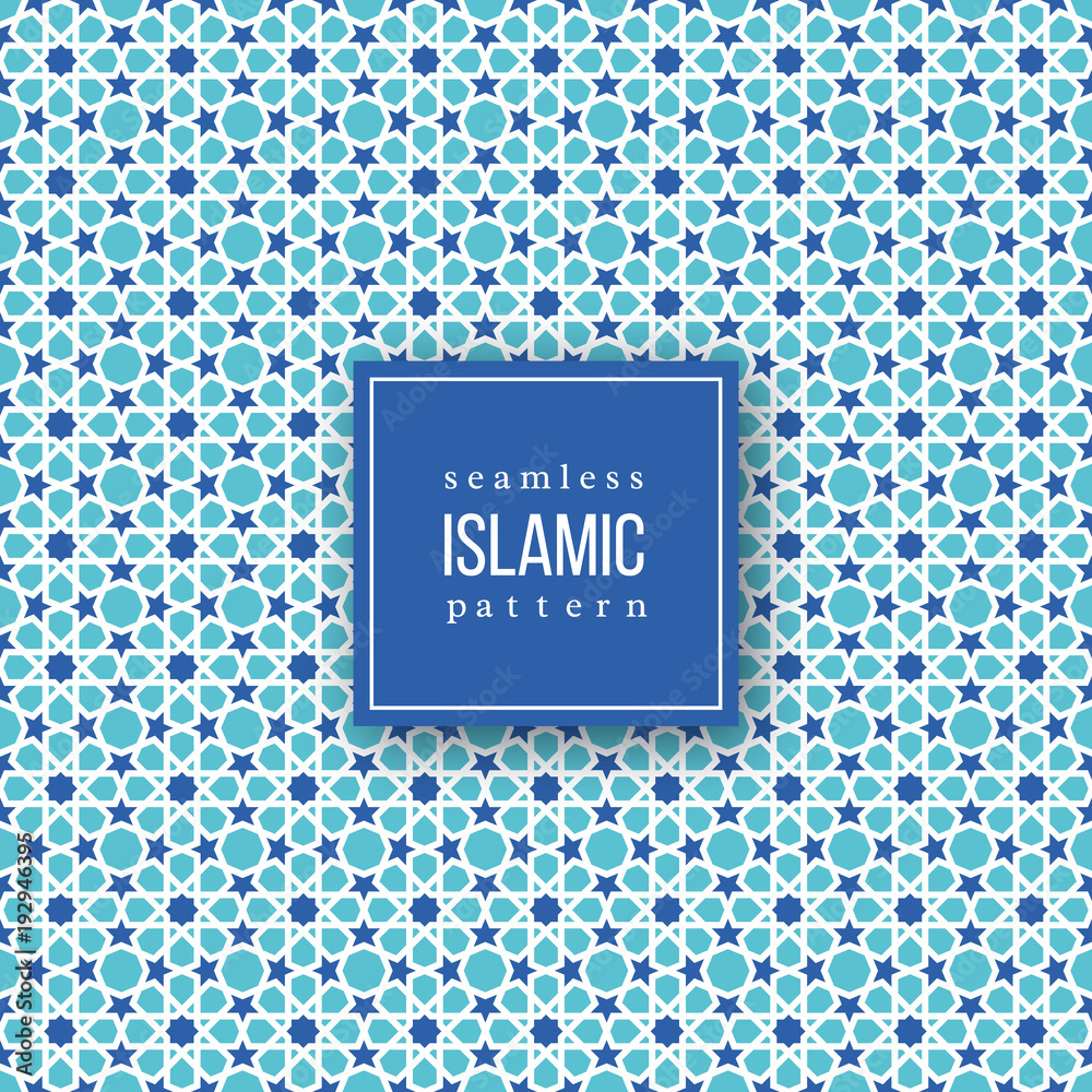 Seamless pattern in islamic traditional style. Blue and white colors. Vector illustration.