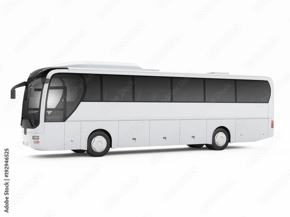 White big tour bus isolated on a white background. 3D rendering