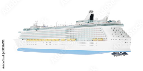 Beautiful huge cruise ship isolated on white background. 3D rendering © Artsiom Kazeyeu