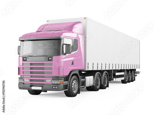 Pink cargo delivery truck. 3D rendering