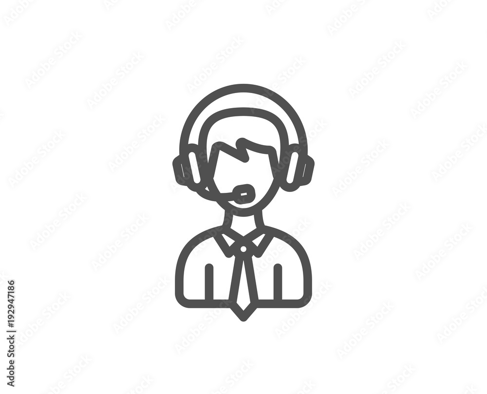 Shipping support line icon. Delivery manager sign. Logistics help symbol. Quality design element. Editable stroke. Vector Shipping support line icon. Delivery manager sign. Logistics help symbol. Quality design element. Editable stroke. Vector