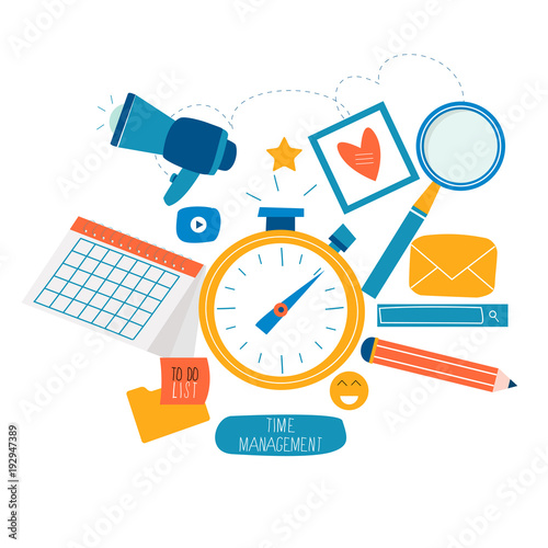 Time management, planning events, organization, optimization, deadline, schedule flat vector illustration design for mobile and web graphics