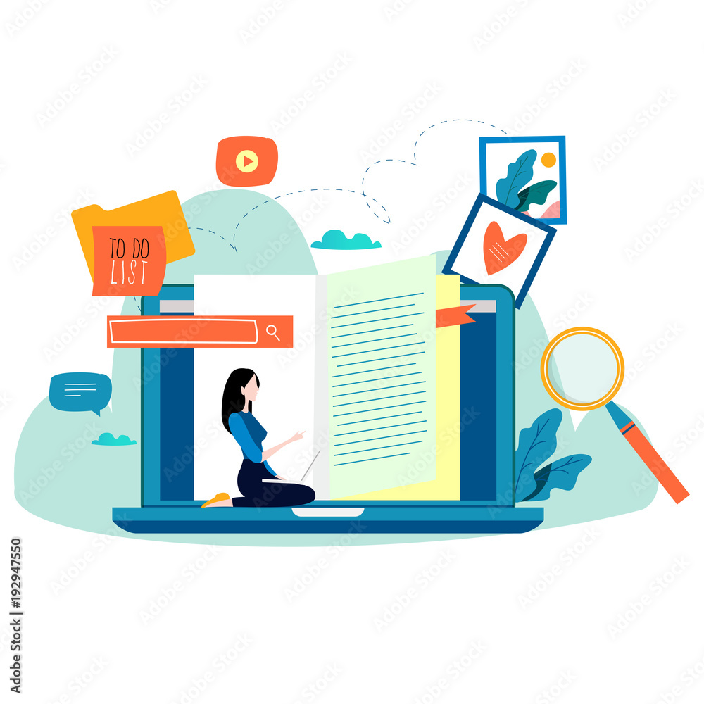 Education, online training courses, distance education flat vector illustration. Internet studying, online book, tutorials, e-learning, online education design for mobile and web graphics Education, online training courses, distance education flat vector illustration. Internet studying, online book, tutorials, e-learning, online education design for mobile and web graphics